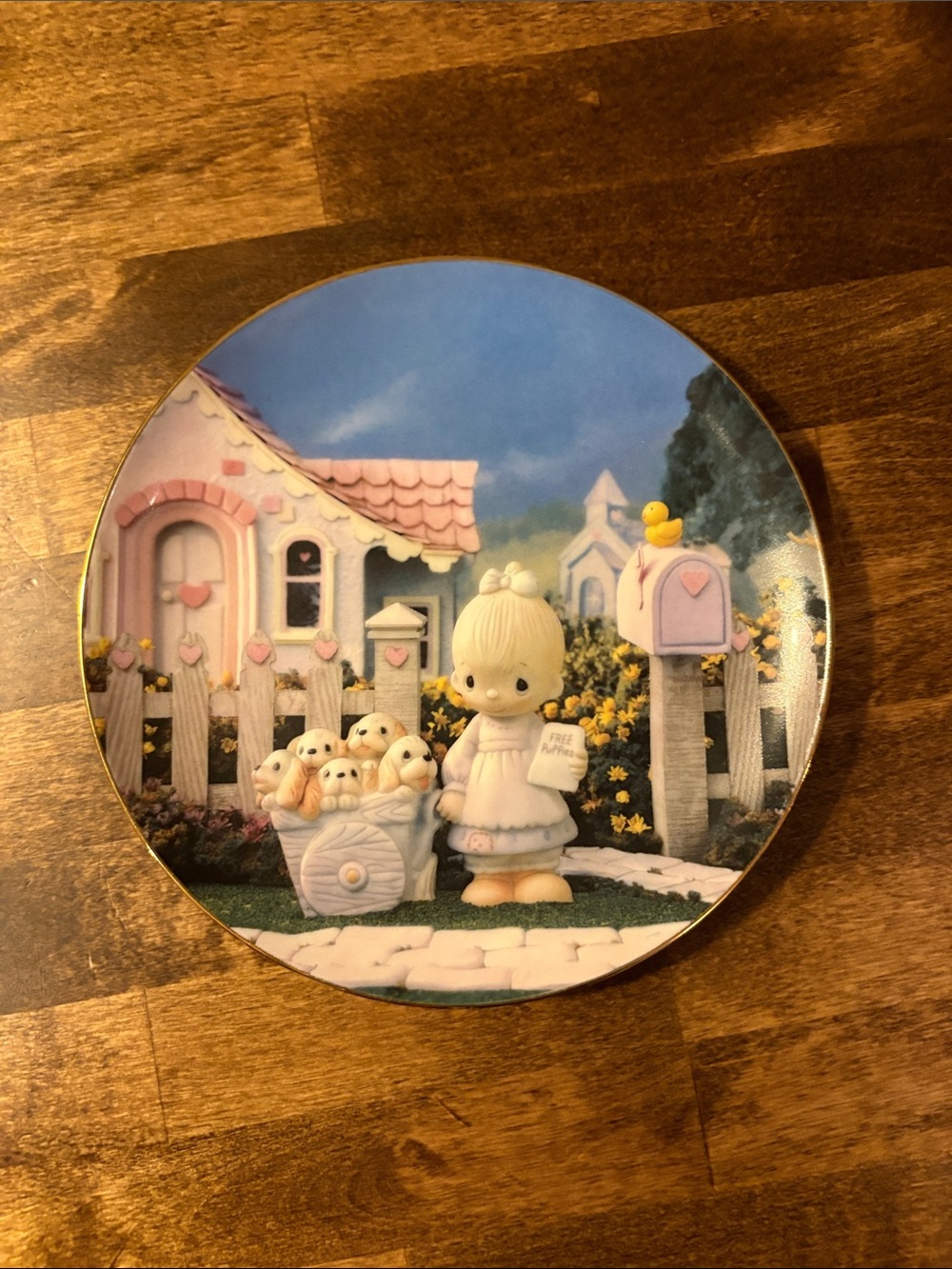 Precious Moments Pastel Cottage Decorative Plate - Blue and Pink